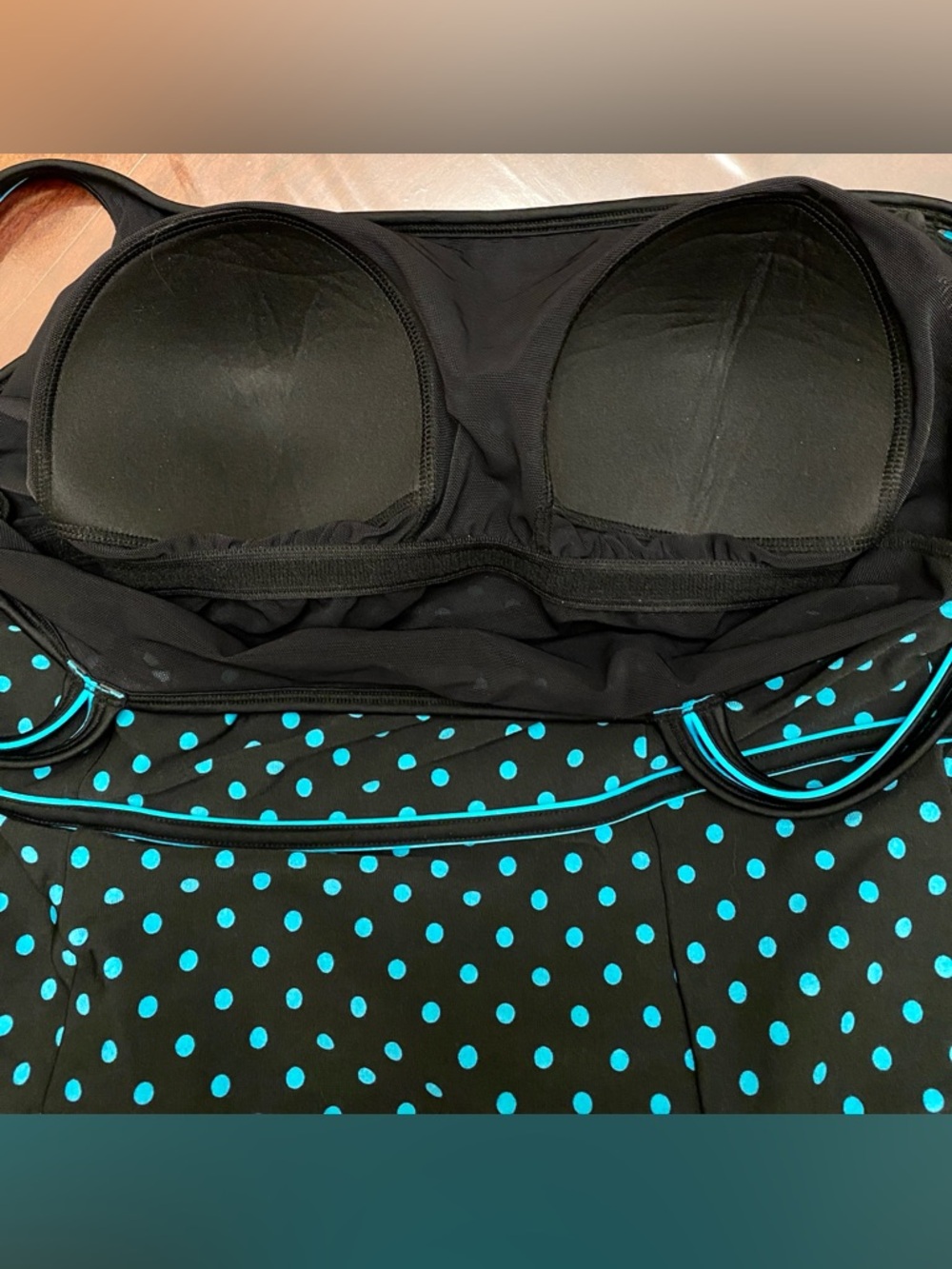 Le Cove Black Turquoise Polka Dot SZ 16 Pin-up Style High Waist Swimsuit Dress - Picture 6 of 10